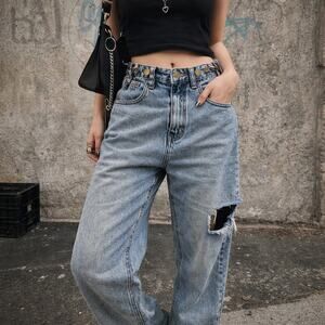 Atoir Dominic Wide Leg Jeans Distressed Blue Size 6 Indie Sleaze Grunge Hipster